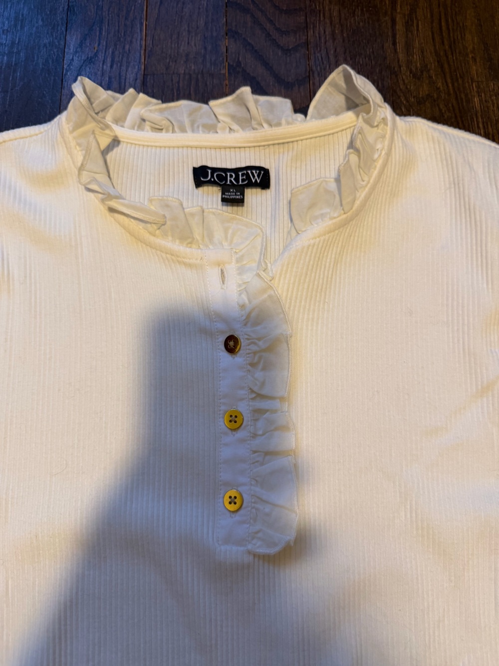 J. Crew Cream Ribbed Top with Black Logo Tag - Picture 4 of 6